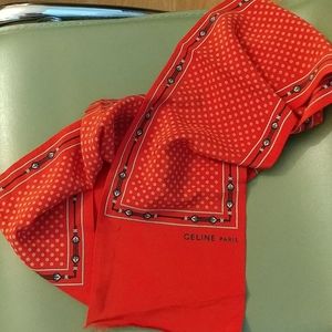 Celine red silk scarf